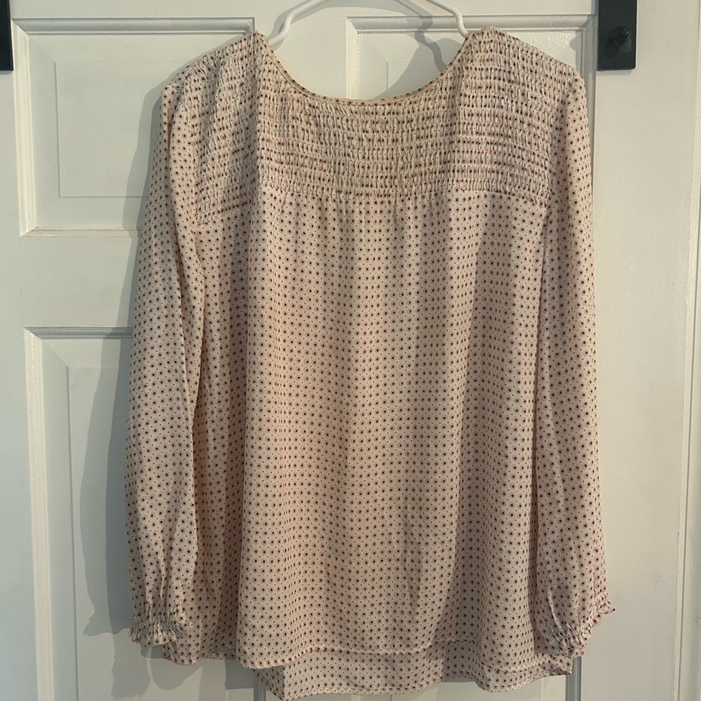 Women's Pink/ White Smocked Yoke Blouse